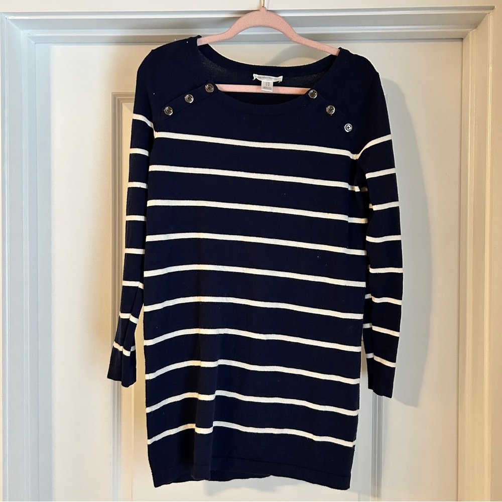 Motherhood Maternity Dress Size Medium Blue and White Striped Sweater Dress